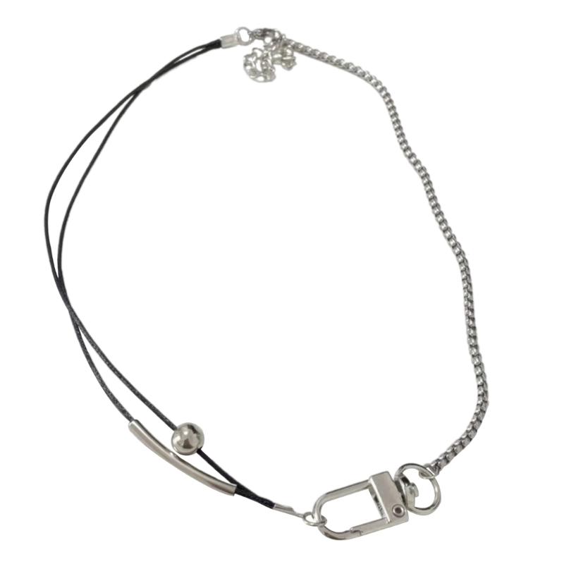 

Hip Hop Metal Buckle Choker Necklace Black Rope Elbow Splicing Clavicle Chain intage Necklace Collar for Women Rock 1