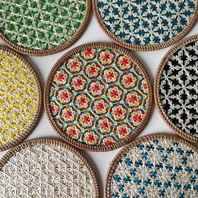 HeMu Bamboo Handmade Ethnic Coaster Pot Pad Placemat Kitchen Western Restaurant Insulation Pad Wall Decoration Pendant