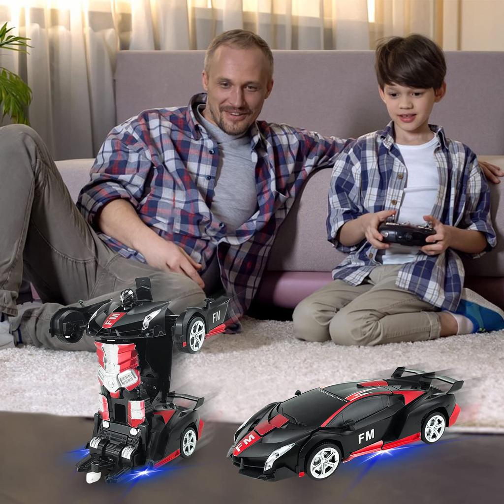 Tcvents RC Car Transformation Robot Car Toy Stunt Car Electric RC Car Equipped with LED 360 Degree Rotation RC Remote Control RC Car Model Car