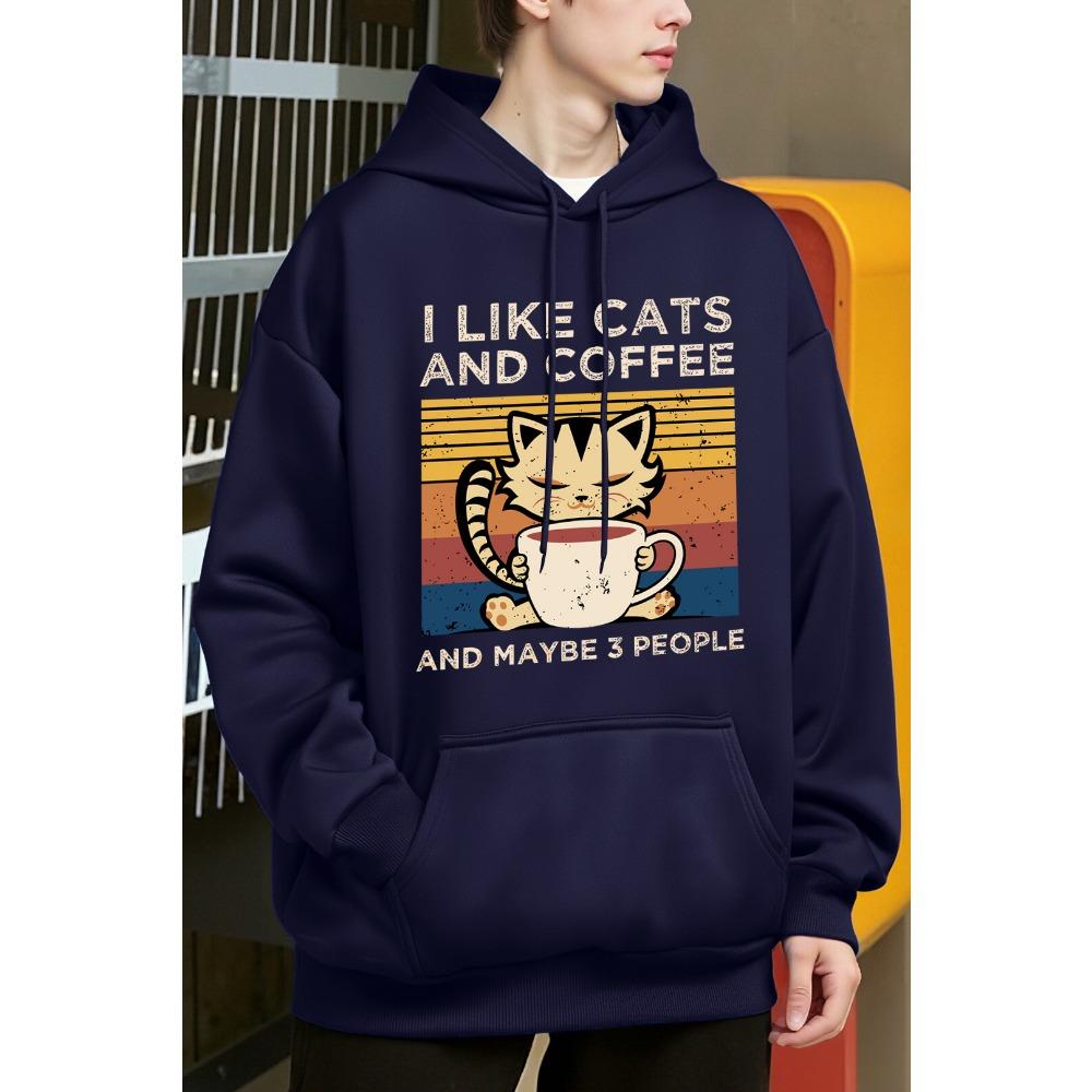 Dámská mikina s kapucí Y2K s roztomilým kočičím vzorem pijícím kávu, fleecová módní mikina, oversized, streetwear, podzimní, měkké mikiny s kapucí