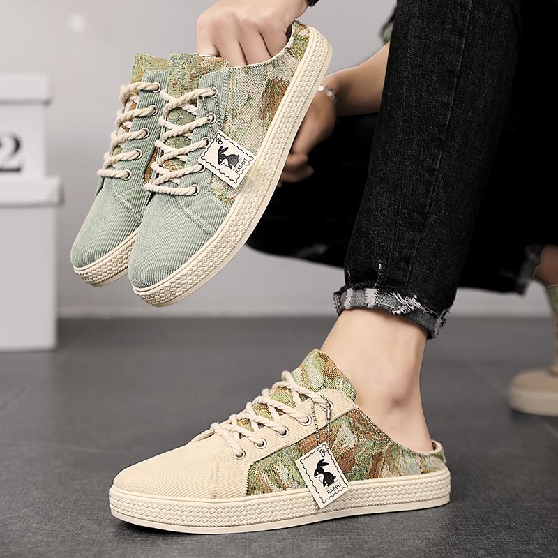 Men's canvas slippers summer outdoor anti-slip soft-sole fashion youth casual slippers driving sandals tide half slippers