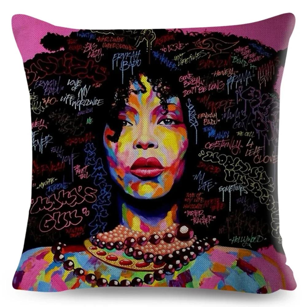 African Women Cushion Cover Decor Colorful Cartoon Lady Dream  Pillowcase Polyester Pillow Case for Bedroom Sofa Home