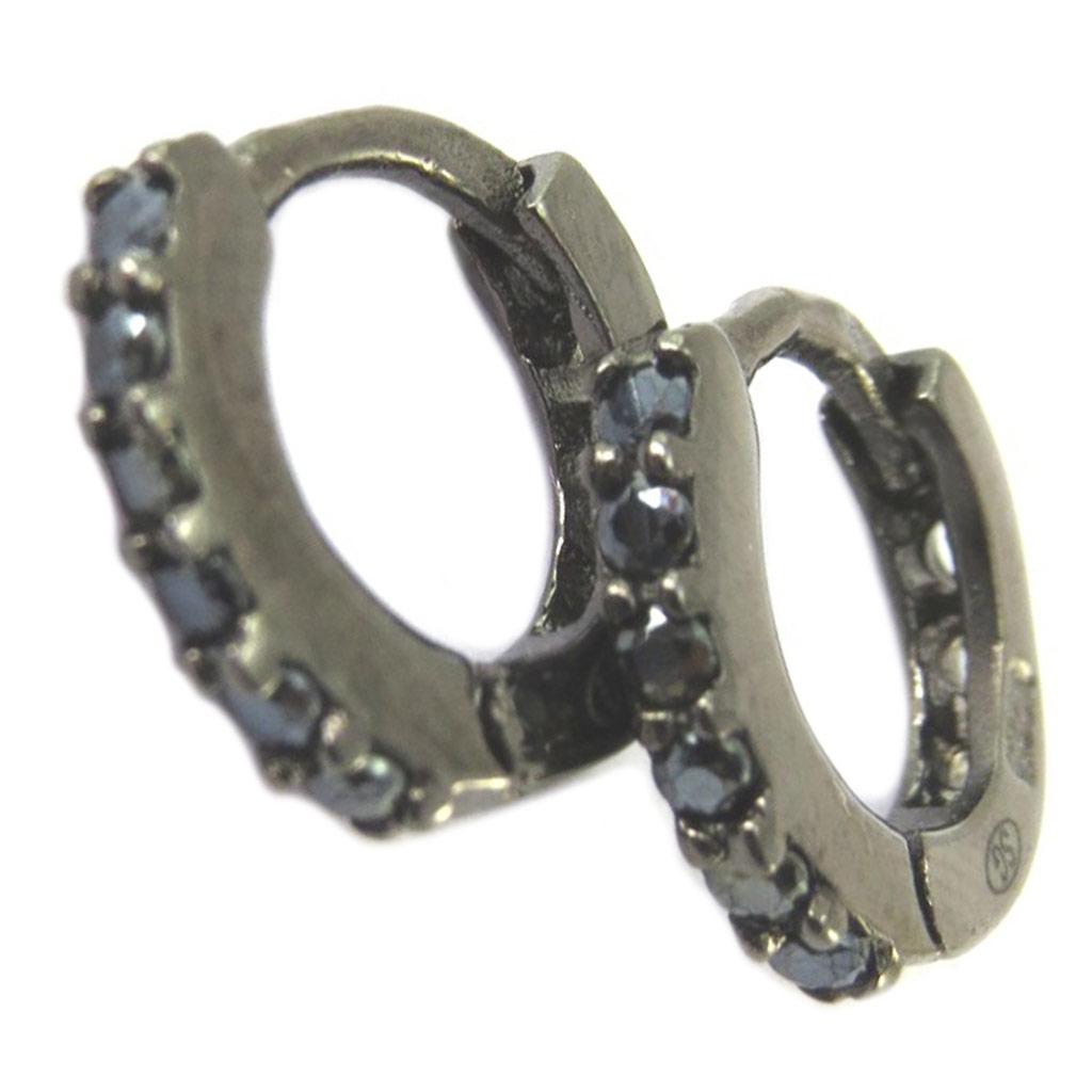 Les Trésors De Lily [P2380] - Black 'Sissi' Silver Hoop Earrings (rhodium) - 10mm 2mm