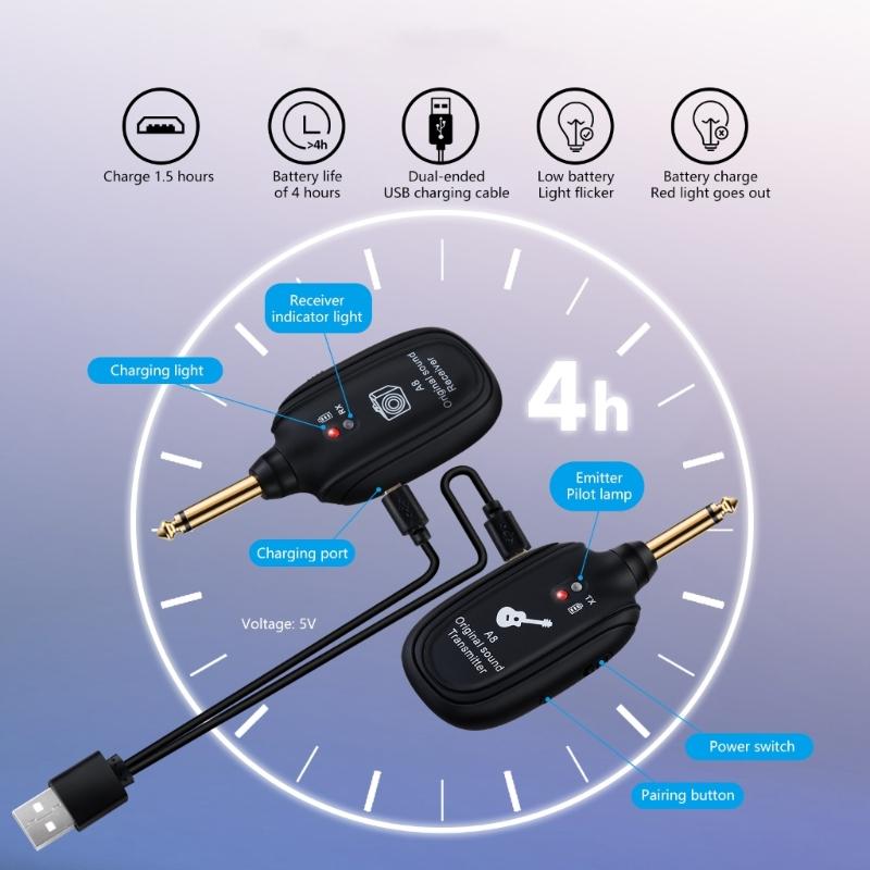 Transmitter and Receiver for Electric Guitar Bass Violin Instruments Wireless Guitar Transmitter Receiver Systems