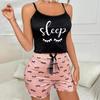 Women's Milk Silk Print Pajama Sleeveless Camisole Shorts Comfortable Sleepwear Loungewear Homewear Nightwear