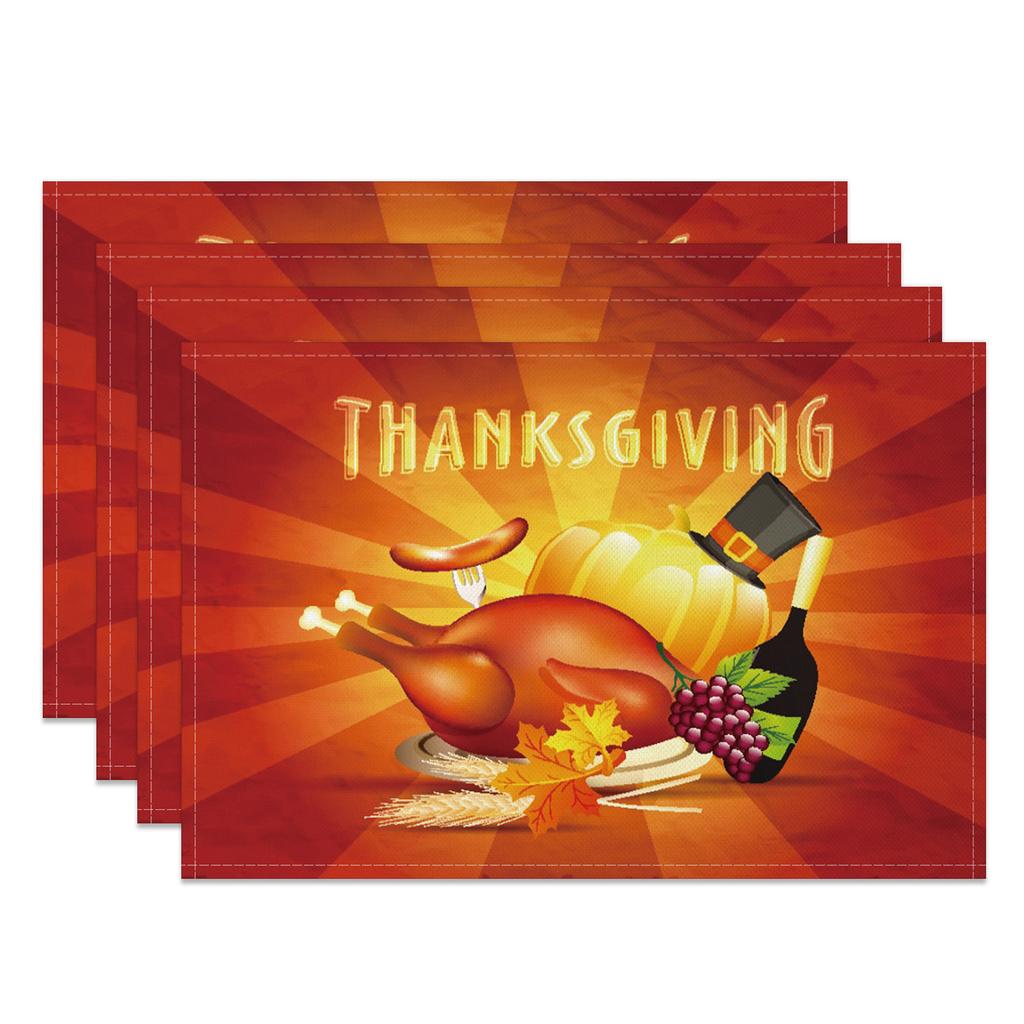 Thanksgiving Placemat Fall Harvest Table Decor Pumpkin Maple Leaf Pattern Printing Seasonal Holiday Dining Mats for Family Party