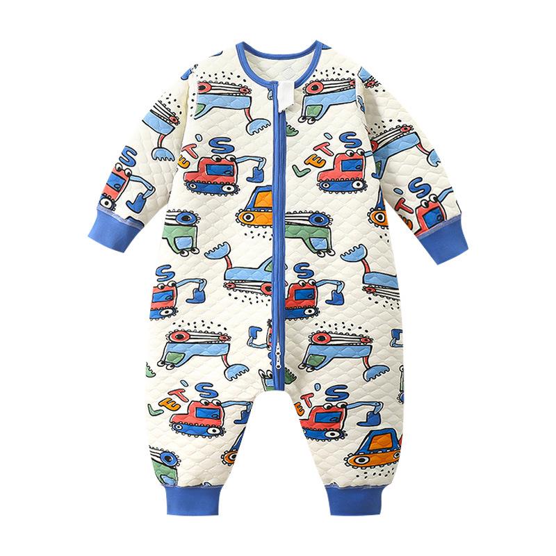 Three-Layer Quilted Children's Sleeping Bag: Anti-Kick Footed Blanket for Boys & Girls, One-Piece Pajamas for Autumn and Winter.