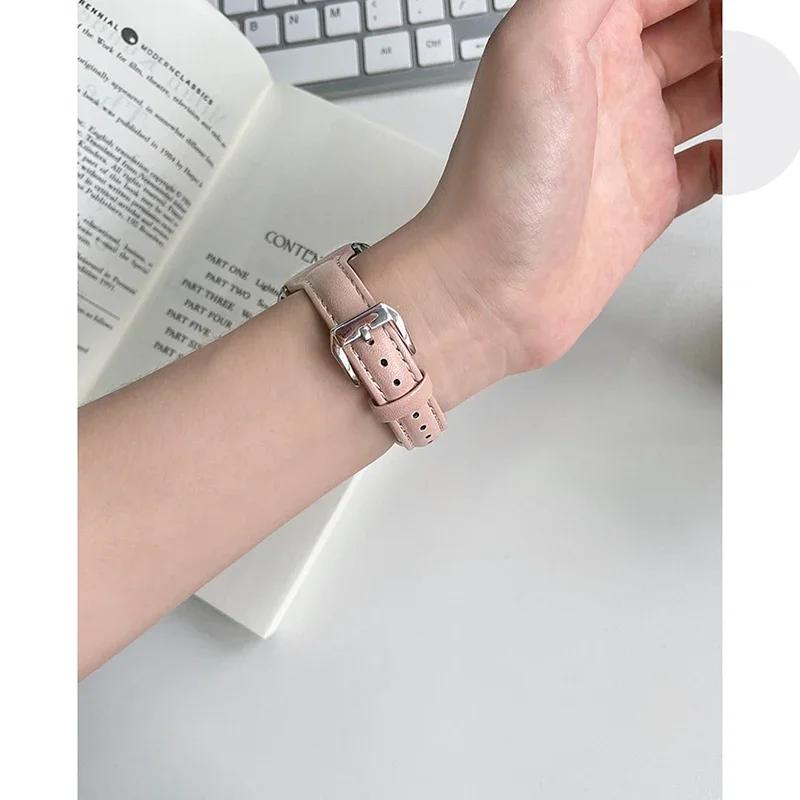 Slim Leather Band for Apple Watch Straps Series 10 9 7 8 41mm 45mm 46mm 38mm 42mm Wrist Bracelet SE 6 5 4 3 40mm/44mm Ultra 49mm