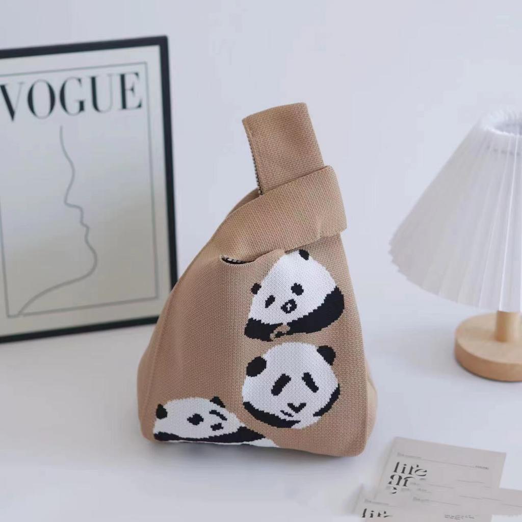 Women's Knot Wrist Bag Handmade Knitted Bag Portable Mini Striped Tote Bucket Phone Bags Large Capacity Autumn Winter Handbags