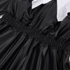 Peter Pan Collar Patchwork PU Leather Black Dress Women Elegant Pleated Elastic Waist Short Dresses Autumn Winter New Punk