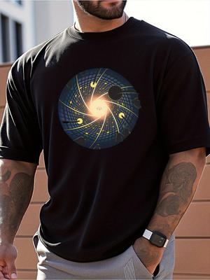 SciFi Aperture Print Mens Casual TShirt Loose Fit Breathable Cotton Short Sleeve Graphic Tee