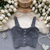 Hongkongský styl Retro Džínový top Dámský Design Jednořadé Slim fit Krátký Pupík Sexy Gyaru Sle Cami Móda