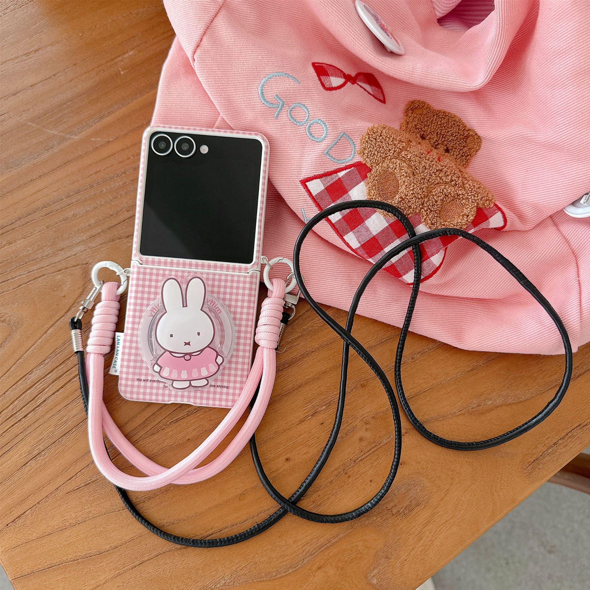 Phone Cases Samsung/Huawei, Pink Plaid Magnetic Rabbit Folding Phone Cases samsung zflip7