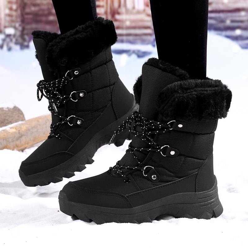 Winter Snow Boots for Couples Slip-Resistant Outdoor Waterproof Mid-Calf Boots with Warm Faux Fur Lining Fashionable and Trendy