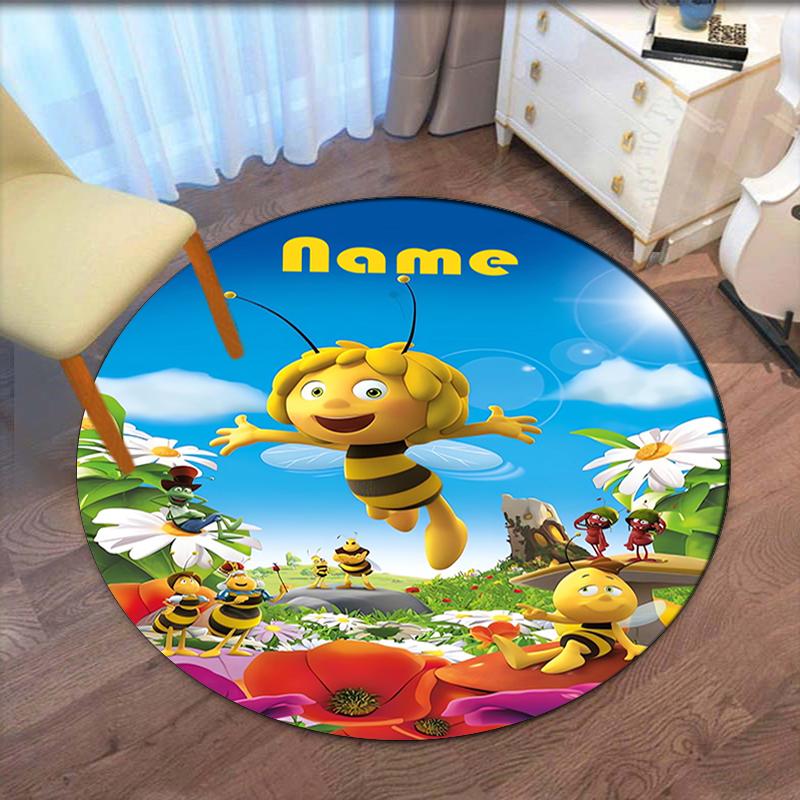 Custom Name Maya the Bee Printed Round Rug Carpet Chair Rug Area Rug Entryway Doormats,for Office Chair Living Room Bedroom Kitchen Room.