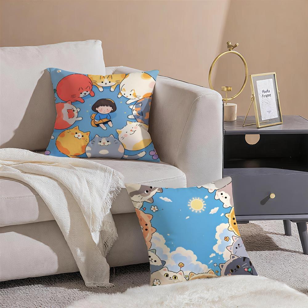 Warm Cartoon Cute Cat Picture For Wake Up Cushion Cover Linen Pillow Case Soft Breathable Protective Couch Room Decoration