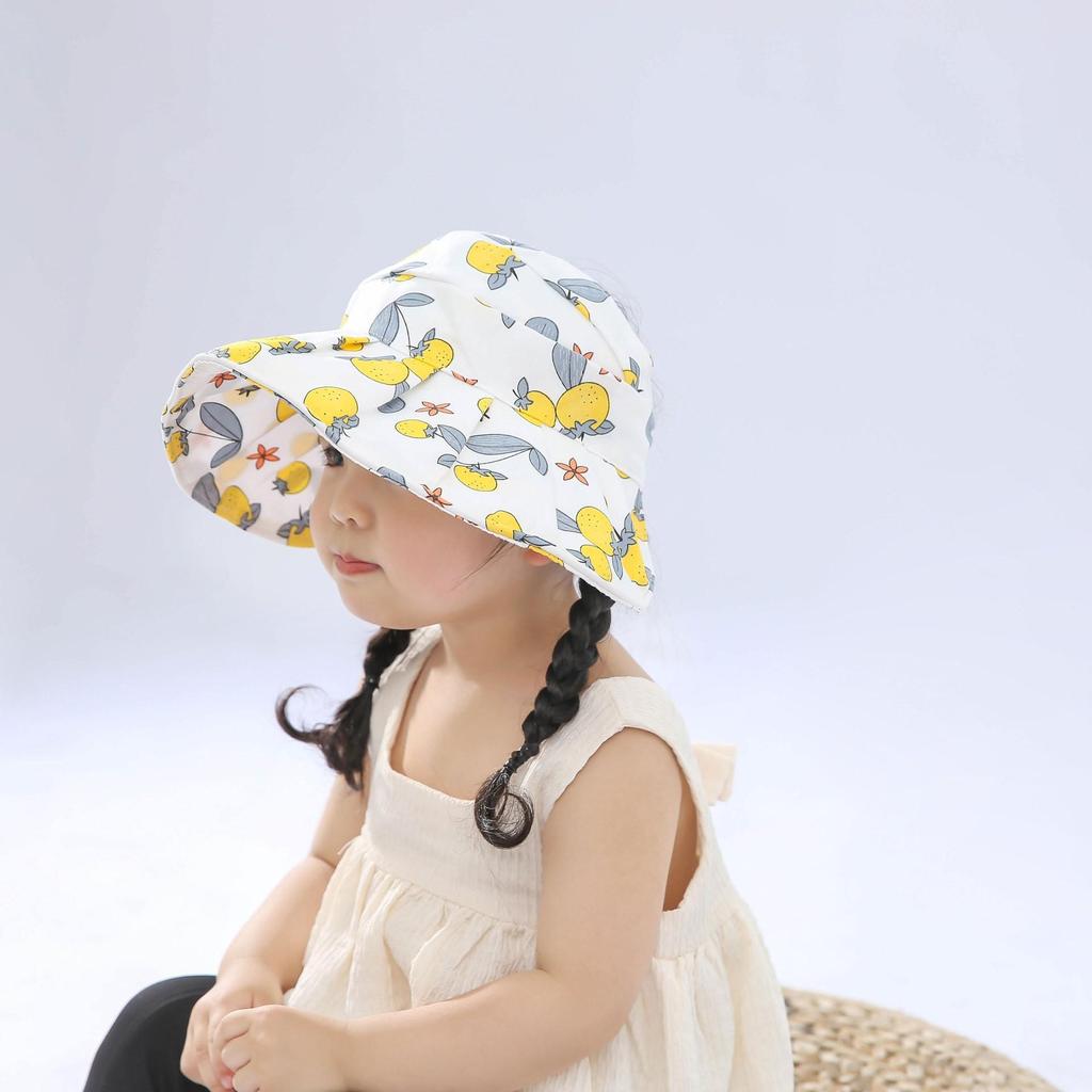 Kids' Summer Sun Hat with Neck Protection, Versatile Large Brim, Cute Half-Open Top for Girls
