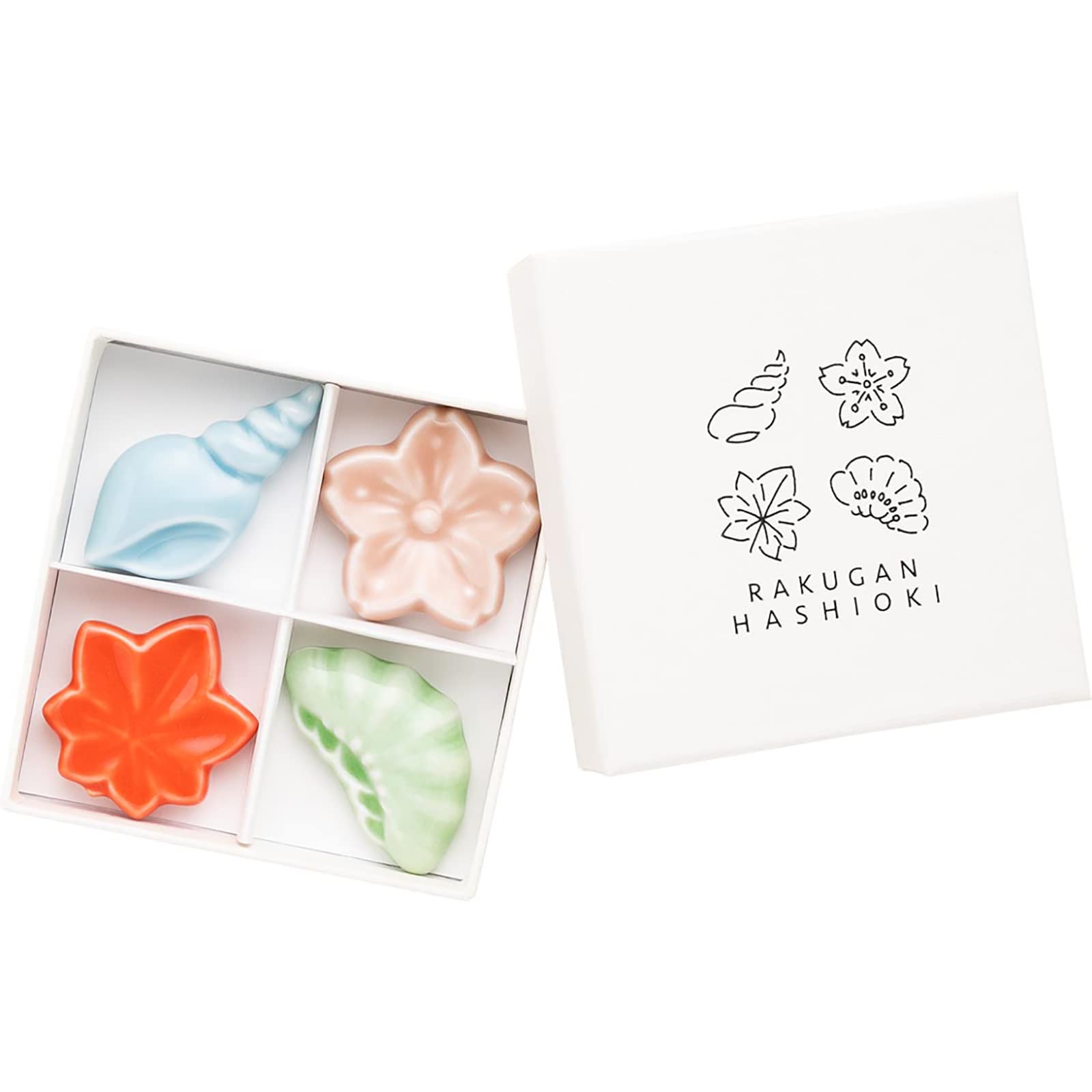 

Hashikura Matsukan Hasami Ware Chopstick Set of with Rakugan Cherry and Autumn Made in Rests, 4, (Rakugan) Designs, Blossom, Pine, Shell, Leaves,