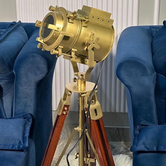 

Напольная лампа с отделкой из латуни, прожектор, коричневый штатив, домашний декор, коллекционный прожектор, светодиодные напольные лампы