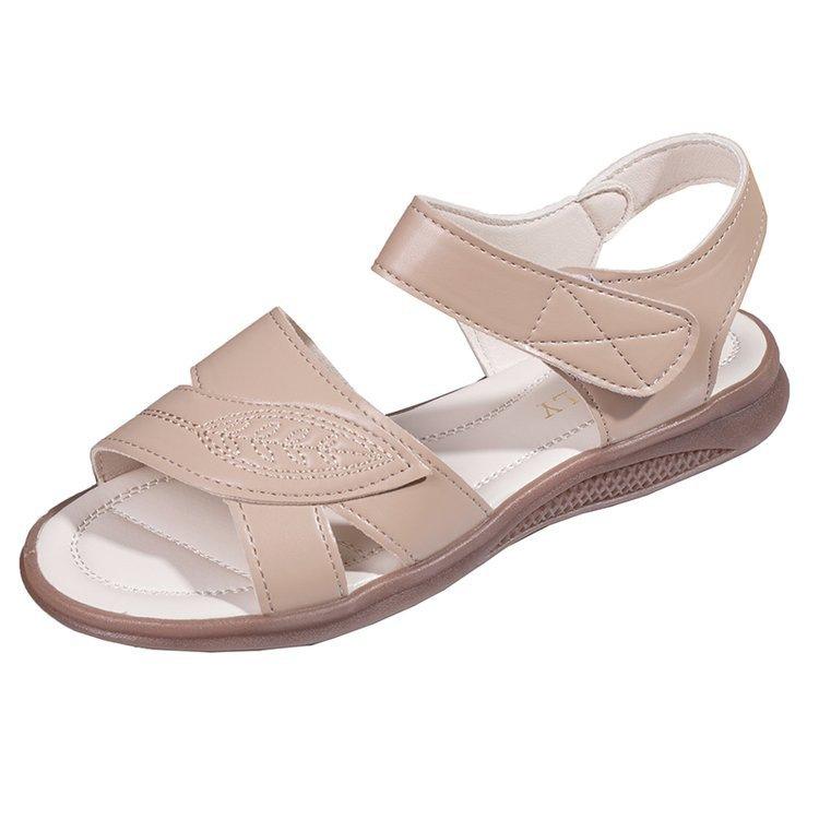 Soft leather soft sole beef tendon mother sandals women's 2025 summer new flat bottom middle-aged and elderly comfortable fashion women non-slip