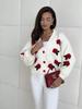 European & American 3D Flower Knit V-Neck Cardigan - Women's Loose Fit Autumn/Winter Sweater