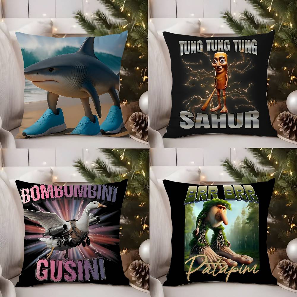 Italian Brain Rot Meme Tralalero Tralala Pillow Case Sofa Short Plush Double-Sided Hd Printing Room Home Office Cushion Cover