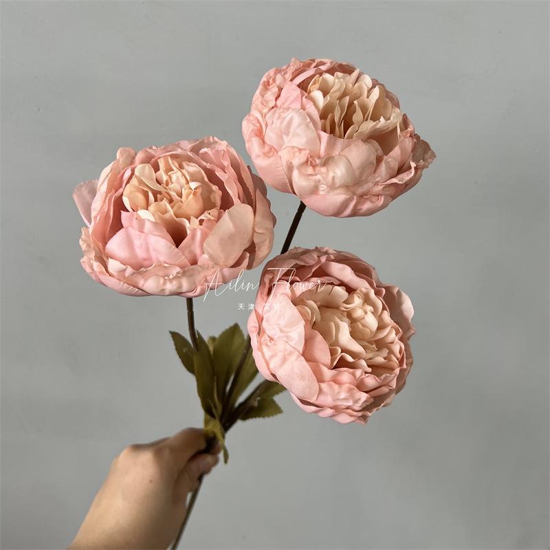 3heads Peony Cored Peony Artificial Flower Fake Rose Wedding Living Room Decoration
