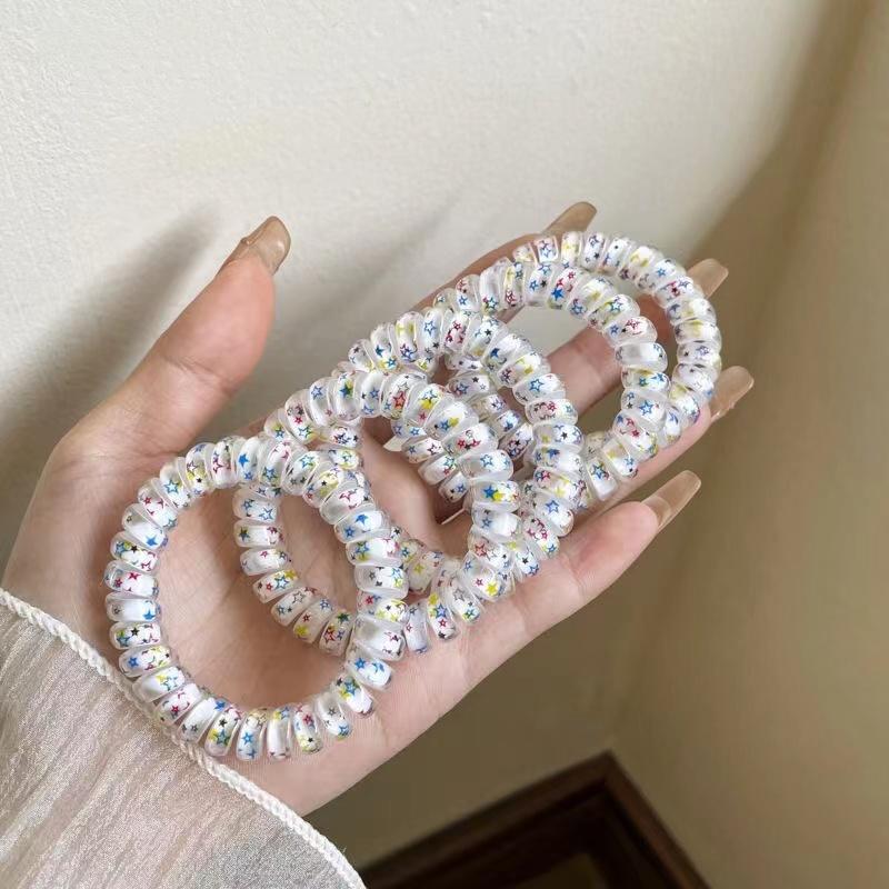 Candy Color Hair Rope Girl Telephone Wire Star Pattern  Elastic Hair Band Frosted Spiral Cord Rubber Hair Tie Stretch Headband