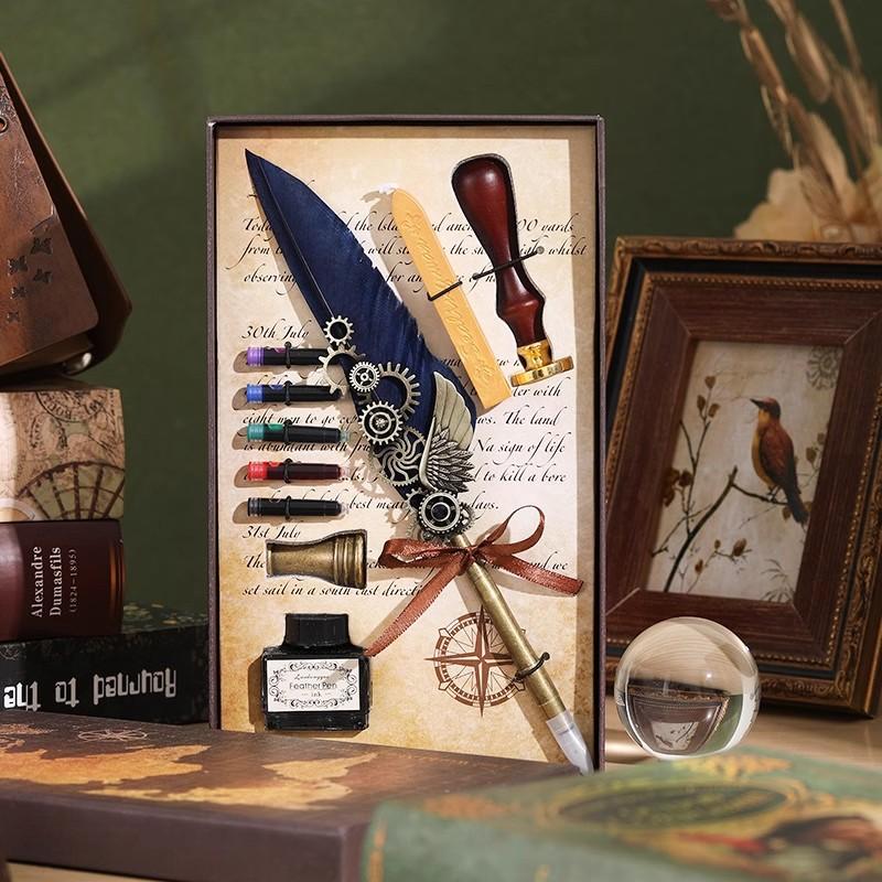 Veer Pen Uil Dip Pen Mechanische Tandwiel Inktzak Pen Geschenkdoos Verjaardagscadeau