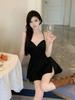 Summer New Dark Sexy Spice Girl Backless High-end A-shaped Skirt Pleated Split Suspender Dress
