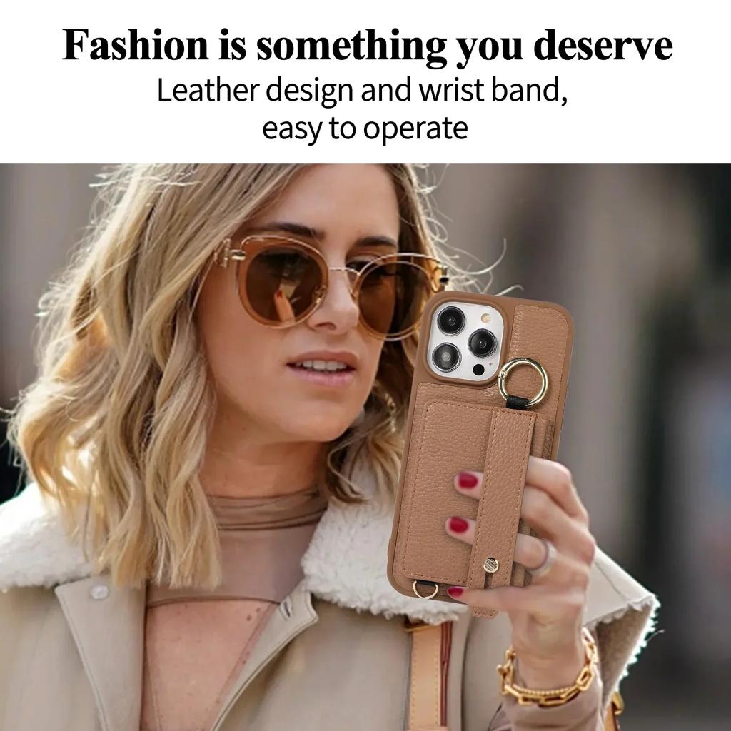 Wristband Wallet Cards Solt Crossbody Leather Case For iPhone 15 16 Pro Max 14 Plus 13 12 11 Ring Holder Lanyard Bag Pouch Cover