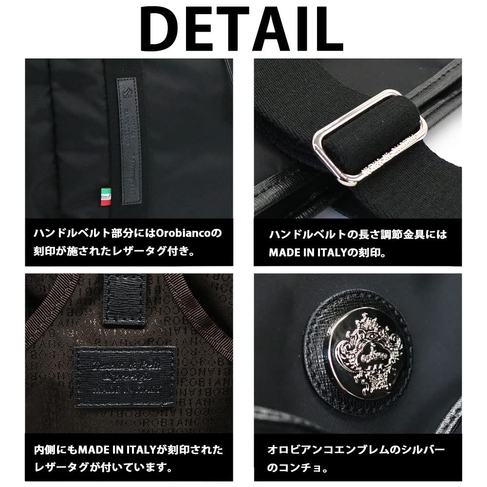 Orobianco ARINNA-C (NEROBlack) Luxury Limonta Nylon Tote Bag for Men, Genuine Leather, Large Capacity, Made In Italy, Men's Bag, Brand Name, Travel,