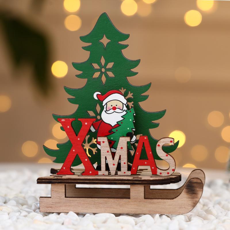Creative Hand-Painted Cartoon Wooden Sleigh Ornament - DIY Christmas Assembly Decoration