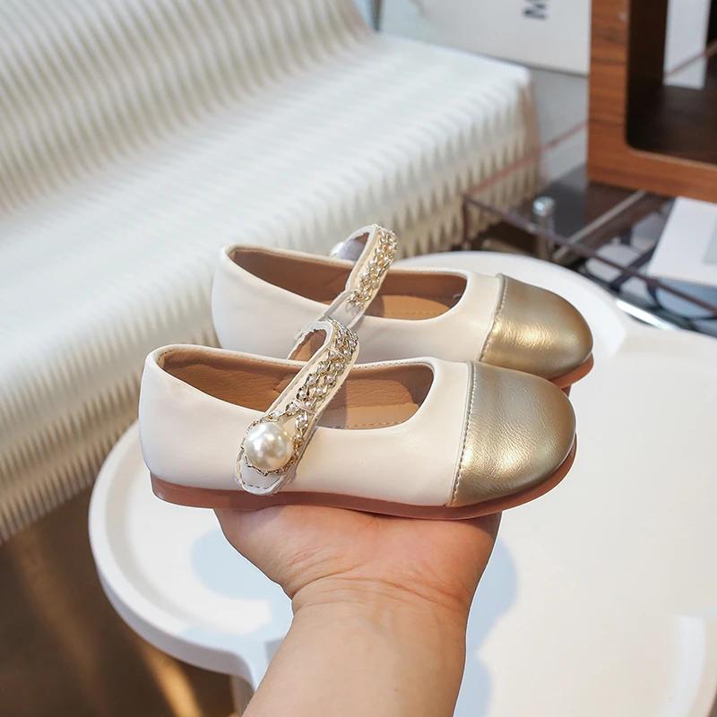 Little Girl Leather Shoes Classic Simple Kid Princess Ballet Shoes Silver Patchwork Children Fashion Causal Flat Shoes Versatile