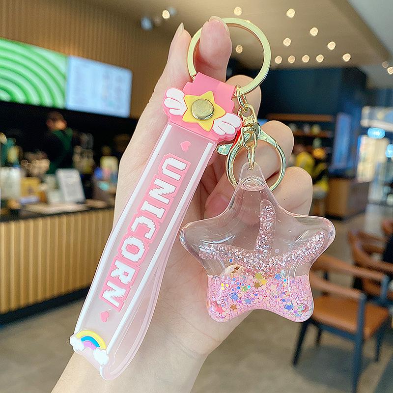 

Starfish Quicksand Oil Keychain: Exquisite Pendant for Women s Bags, Students, and Kids - Cute Floating Schoolbag Decoration Individual Packaging