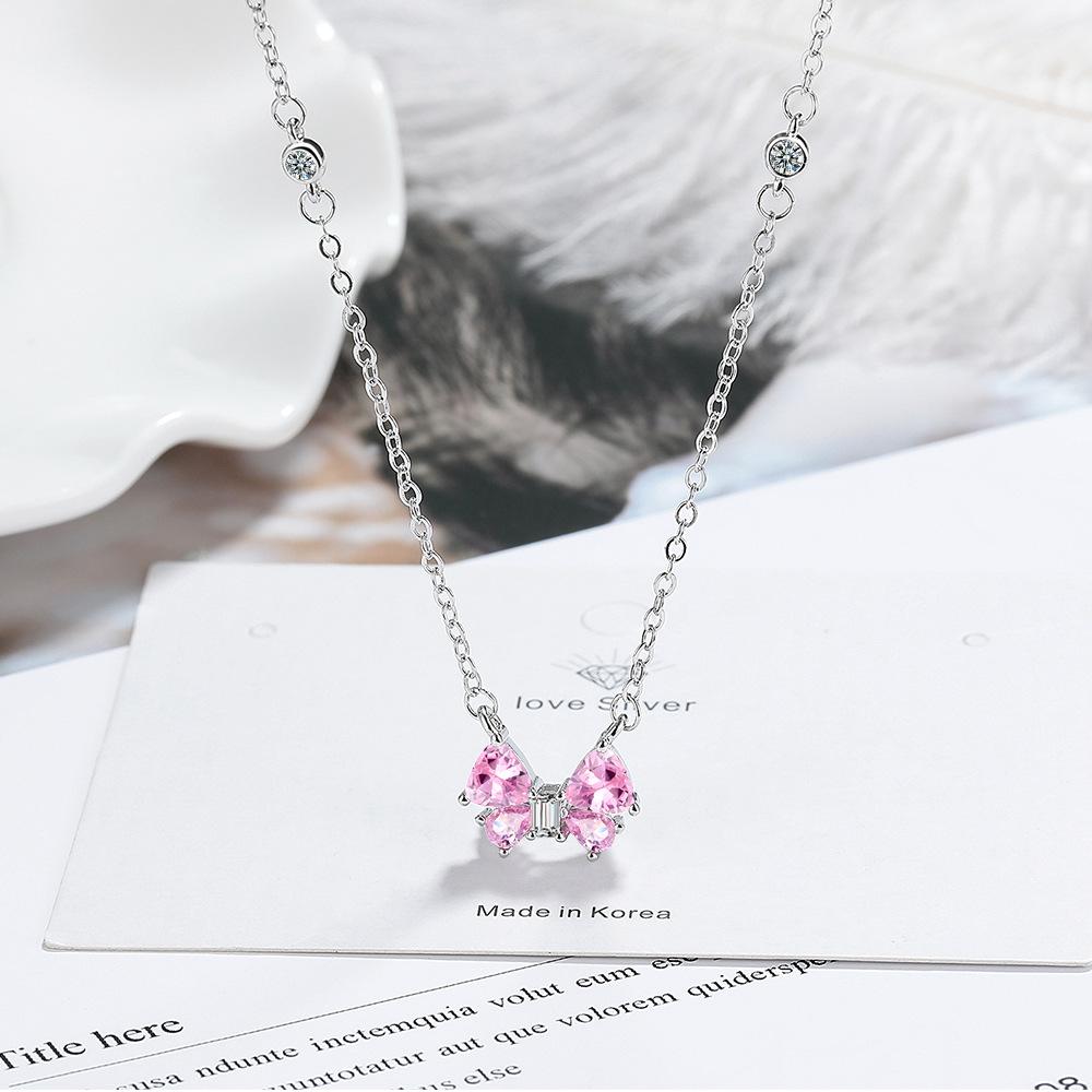 Pink Zirconia Necklace Female Romantic Holidays Design Models Temperament Versatile Collarbone Chain Fashion Personality Pendant Gifts for Girlfriends