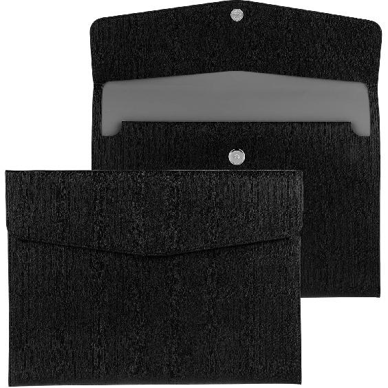 Document File Folder, 1Pcs PU Leather A4 Envelope Folder Expanding File Organizer Waterproof Portfolio Black Storage Case with Invisible Magnetic