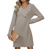 Autumn Knit Dress Pit Stripe Solid Colour V-Neck Knit Dresses Chic Comfortable and Versatile Temperament Elegant Casual Women's Clothing