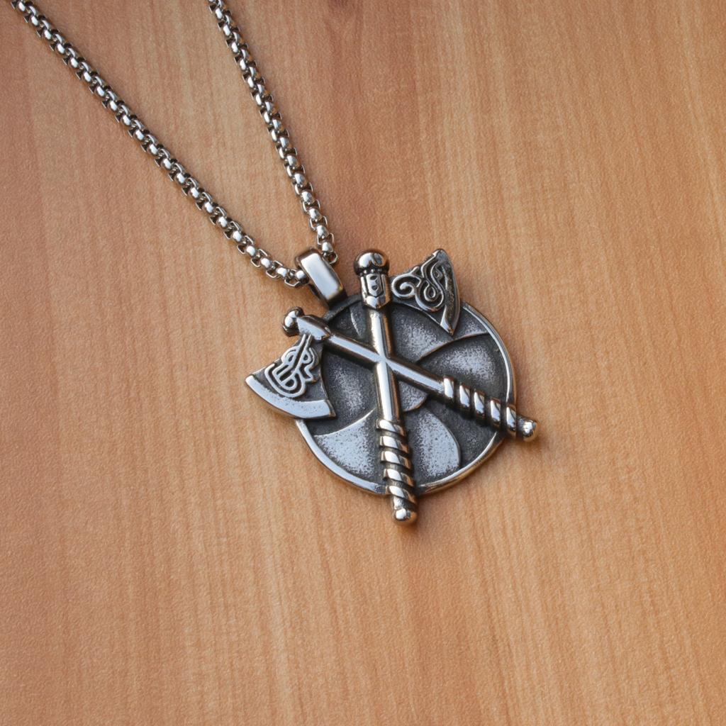 Nordic Viking Double Axe Titanium Steel Necklace Trendy Pendant Accessories