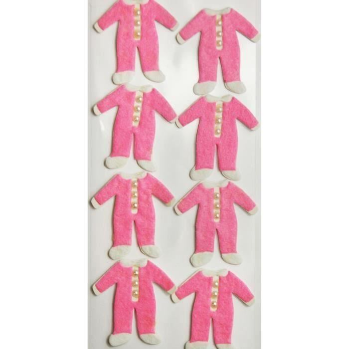 8 Autocollants 3D - Pyjamas Roses - Baby Shower