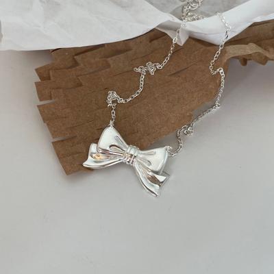 S925 Necklace Ins Style Bow Necklace Women's Simple and Gentle Style Sterling Silver Necklace Niche Design Clavicle Chain