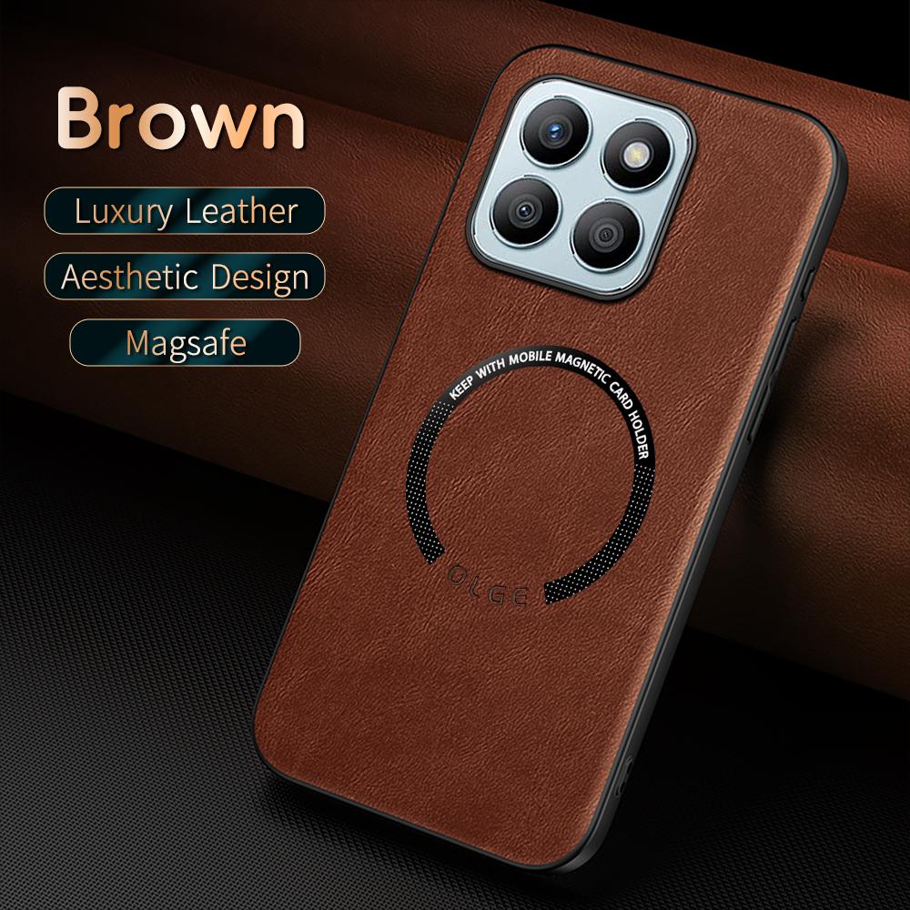 For Honor X8B Fine Hole PU Cow Pattern Leather Outer Magnetic Ring Soft Edge Anti-Drop Anti-Fingerprint Phone Case