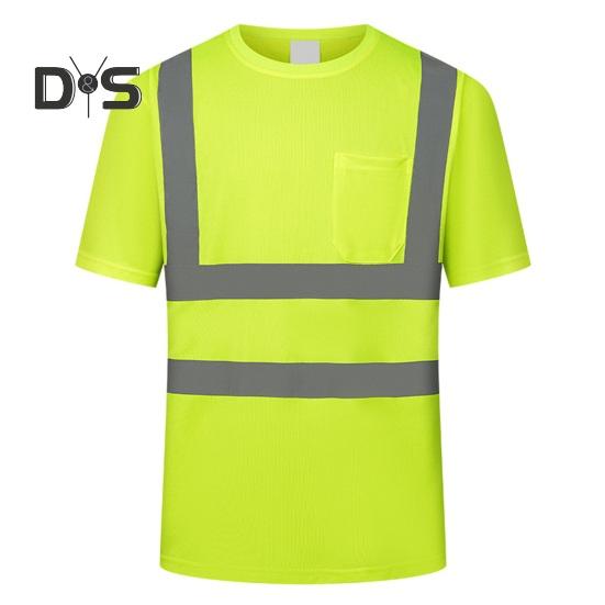 Мужская светоотражающая одежда с коротким рукавом и круглым вырезом светоотражающая футболка с сетчатыми вставками промышленная рабочая одежда XL флуоресцентный желтый 1435₽