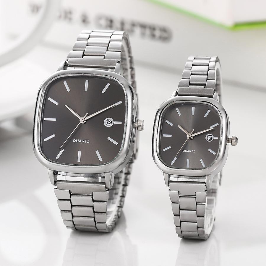 Steel Belt Watch Retro Silver Real Calendar Square Watch High-end Sense Men's and Women's Commuting Gold Brick Quartz Watch