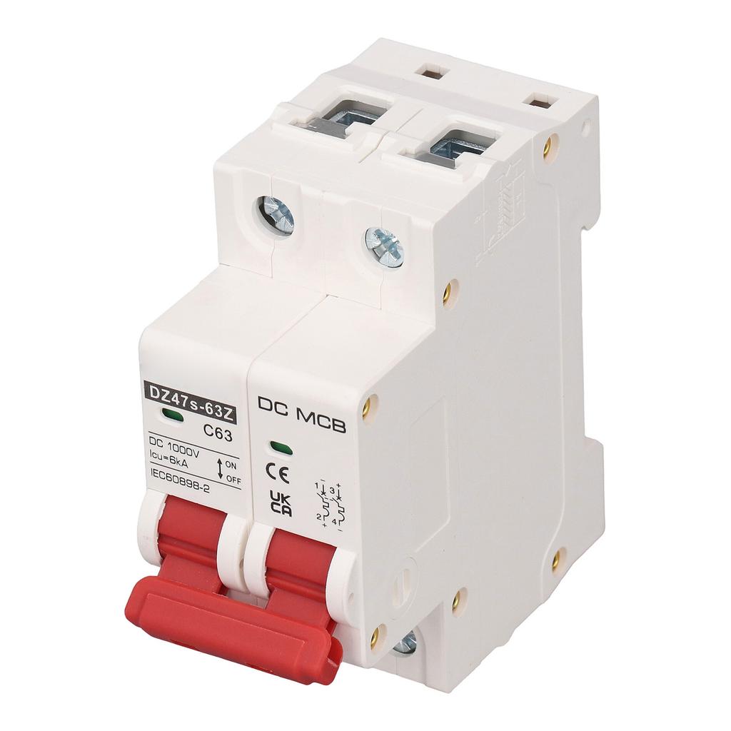 DC Circuit Breaker 2P 63A 6KA Breaking Capacity DIN Rail Installation Miniature Circuit Breaker for Solar PV 1000V