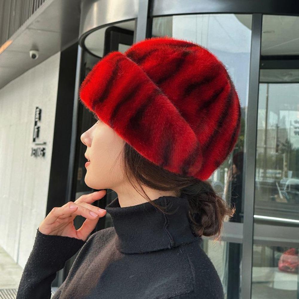 Pălărie din păr de nurcă Iarnă Nouă Păr de nurcă din piele întreagă Pălărie înaltă de modă Îngroșată Călduroasă Vârstă mijlocie și în vârstă Blană imitație Pălărie de damă