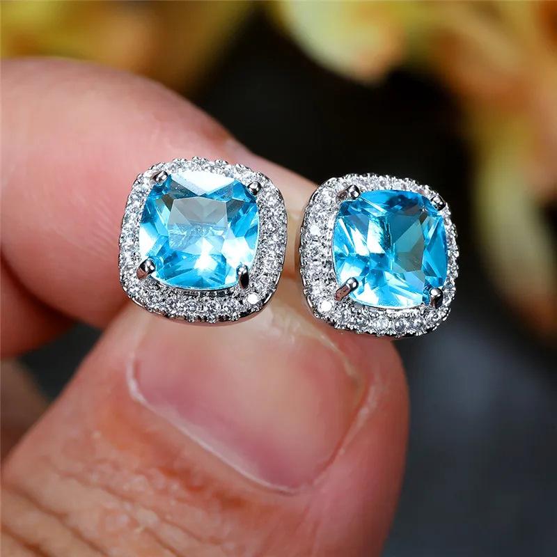 Classic Four-Claw Aaa Square Zircon Stud Earrings