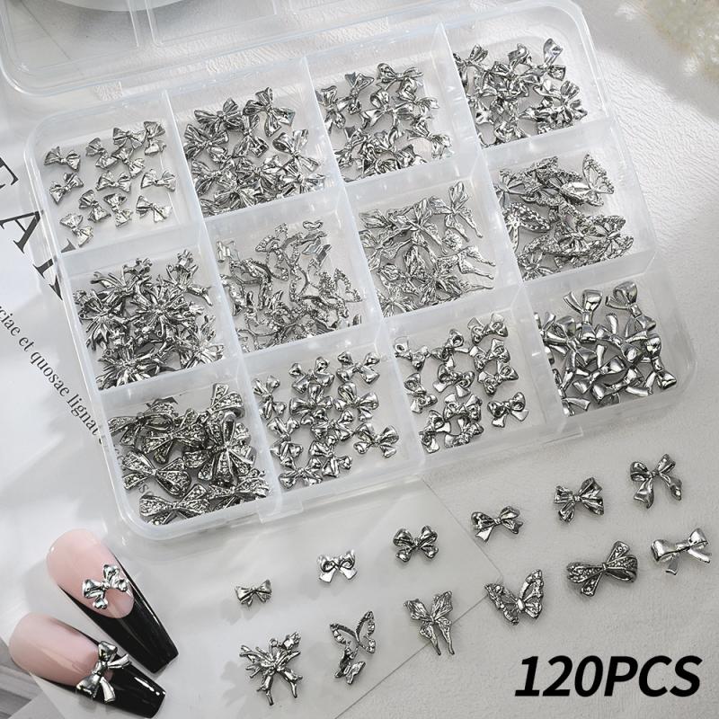 

96/120 шт. 3D Золотой бант Бабочка Металлические шармы для ногтей Блестящий бантик/Бриллиантовая звезда DIY Декор для ногтей Аксессуары Роскошные материалы для нейл-арта