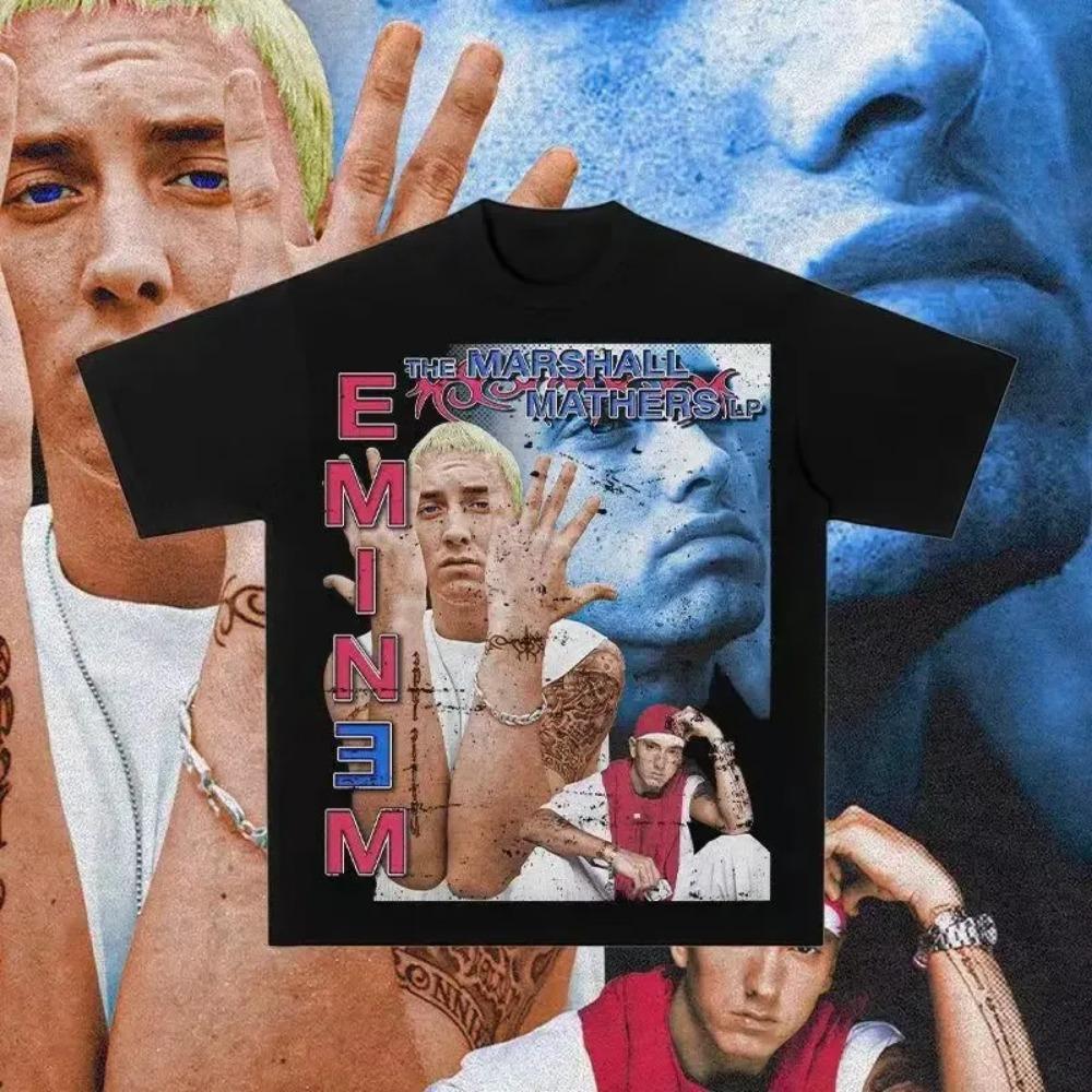 Rapper Eminem Print T-Shirt Herren Damen T-Shirt Trend Hip Hop Rock Übergroßes Kurzarm-Tee Sommer Baumwoll-T-Shirts Kleidung Oberteile