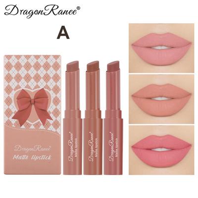Lipstick Pens Lipstick Crayon Female Bow Diagonal Mouth Nude Color Series Lipstick Pen Three Sets of Boxes